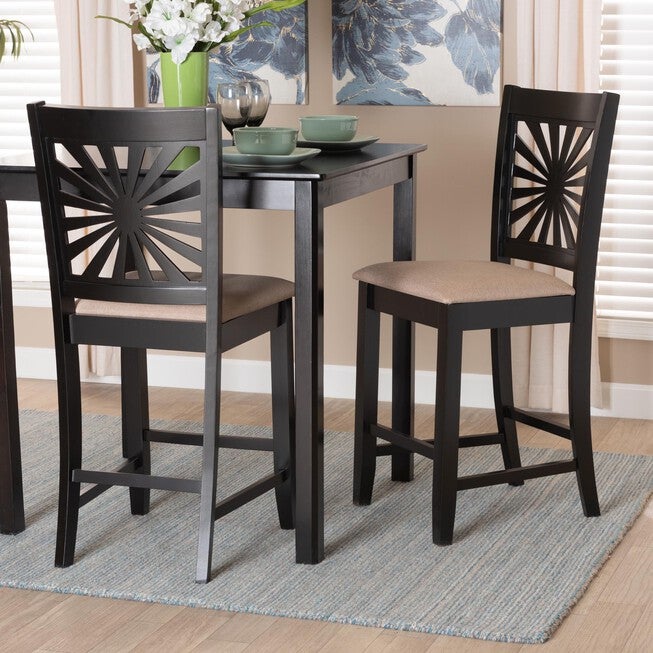 Olympia Modern Beige Fabric And Espresso Brown Finished Wood Counter Stool, , alternate image number null