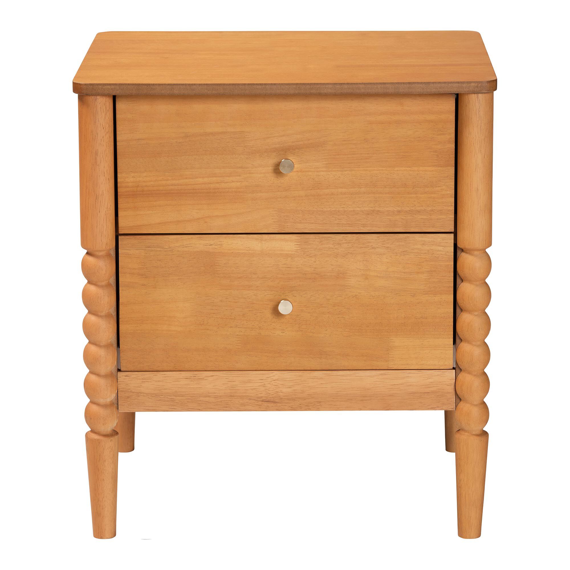 Lucera Mid-Century White 2-Drawer Bobbin Nightstand, BROWN, alternate image number 3