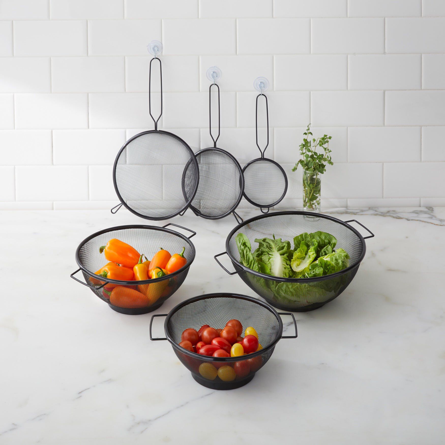 6-pc Strainer and Colander Set, BLACK, hi-res image number 0