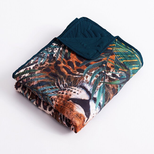 Jungle Cat Teal Throw Blanket, , alternate image number 2