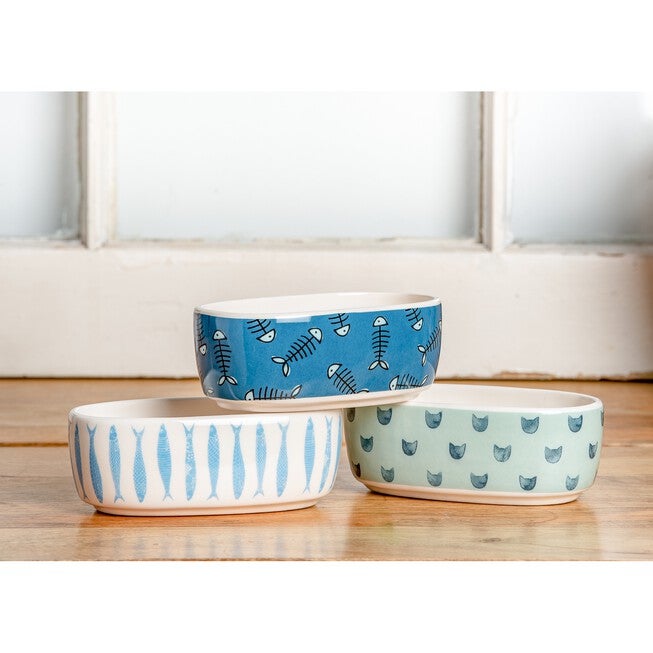 Set Of 3 Oval Pet Cat Dishes, , on-hover image number 1