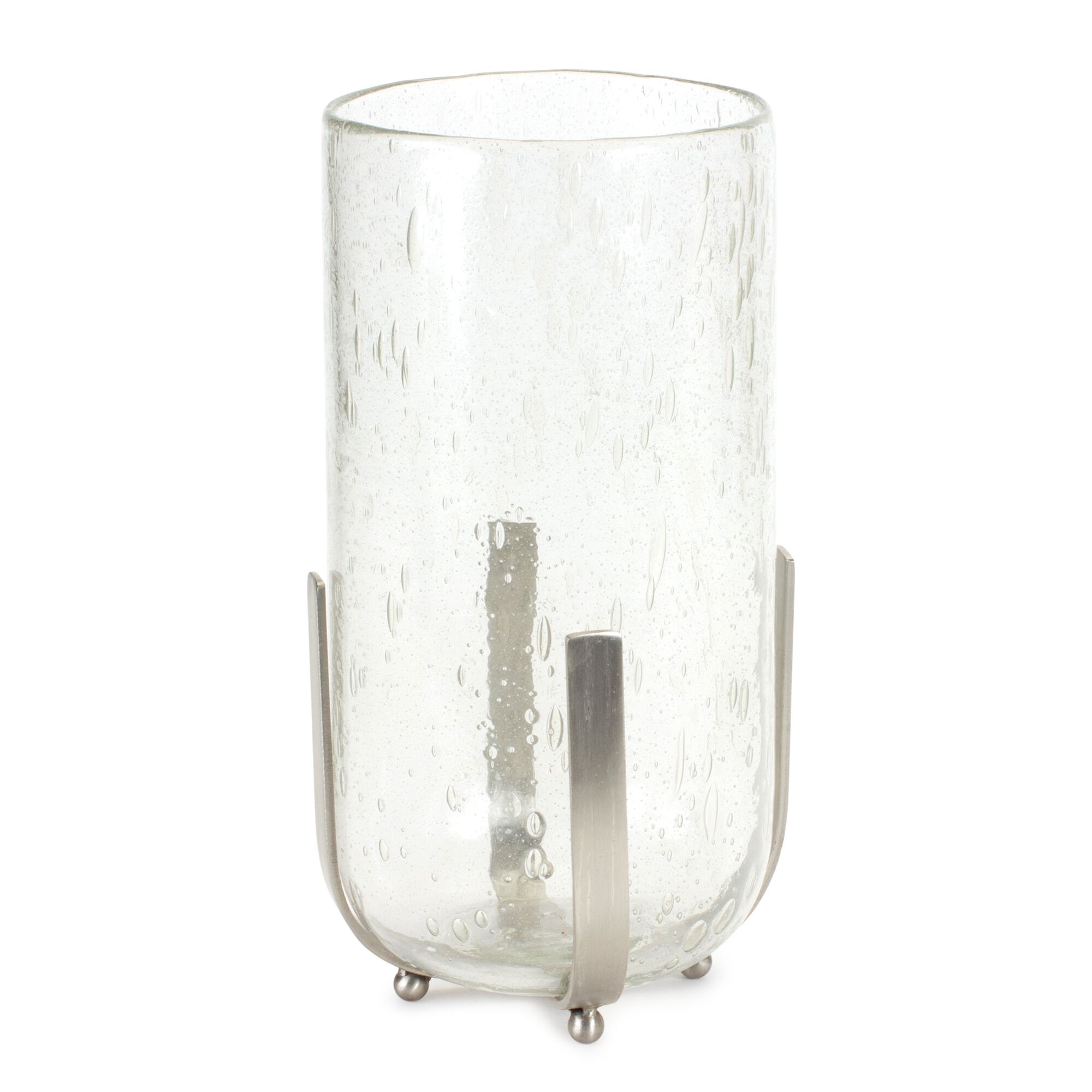 Candle Holder or Vase 6.25 inchesD x 12.5 inchesH Iron/Glass, CLEAR/SILVER, hi-res image number 0