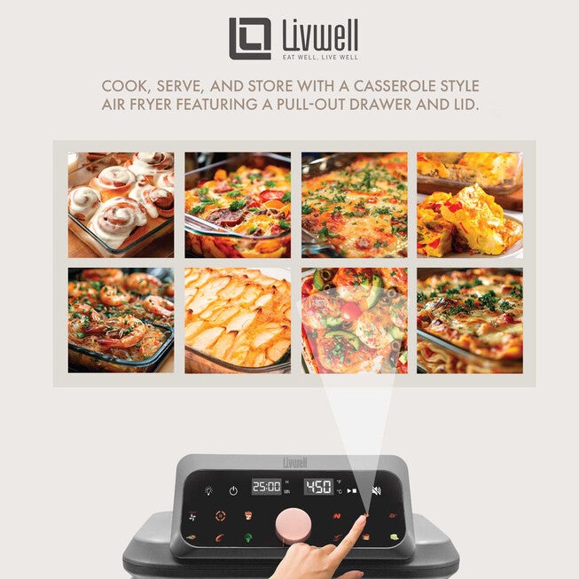 Livwell 6 Quart Glass Container Air Fryer, MATTE GREY, alternate image number null