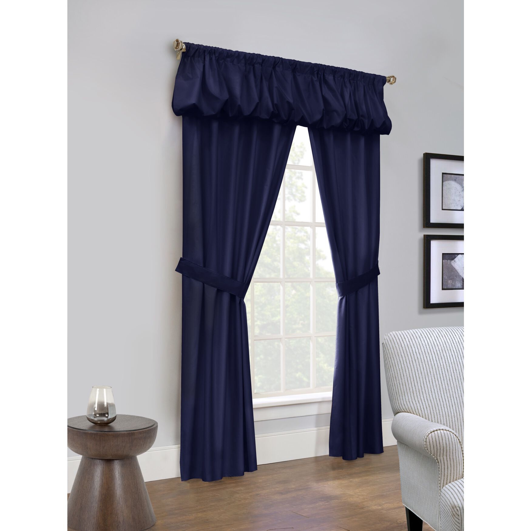 Prescott Room Darkening Rod Pocket Five In One Curtain Set, NAVY, hi-res image number 0