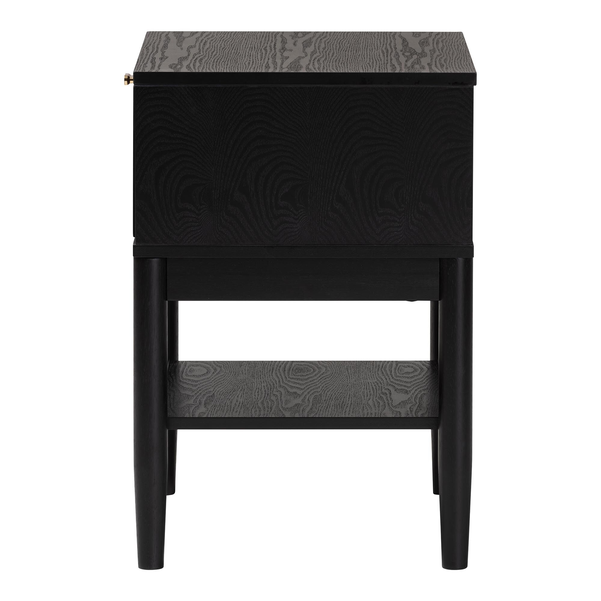 Shirin Mid-Century Beige Fabric and Black Wood 1-Drawer Nightstand, BLACK, alternate image number 4