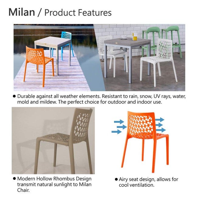 Set of 4 Milan Stackable Outdoor Dining Chairs, ORANGE, alternate image number 2