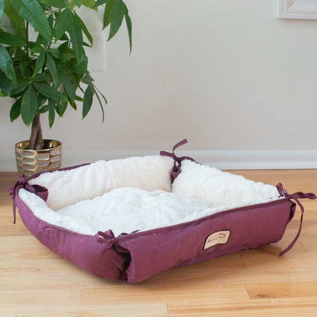 2-In-1 Cat Pet Bed & Fleece Mat, Burgundy/Ivory, , on-hover image number 1