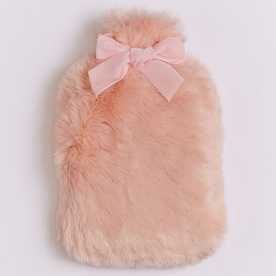 Plush Faux Fur Hot Water Bottle & Holder, SOFT PINK Plush Faux Fur Hot Water Bottle & Holder, SOFT PINK