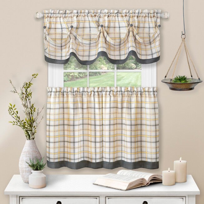 Tattersall Window Curtain Tier Pair and Valance Set - 58x24, , alternate image number null