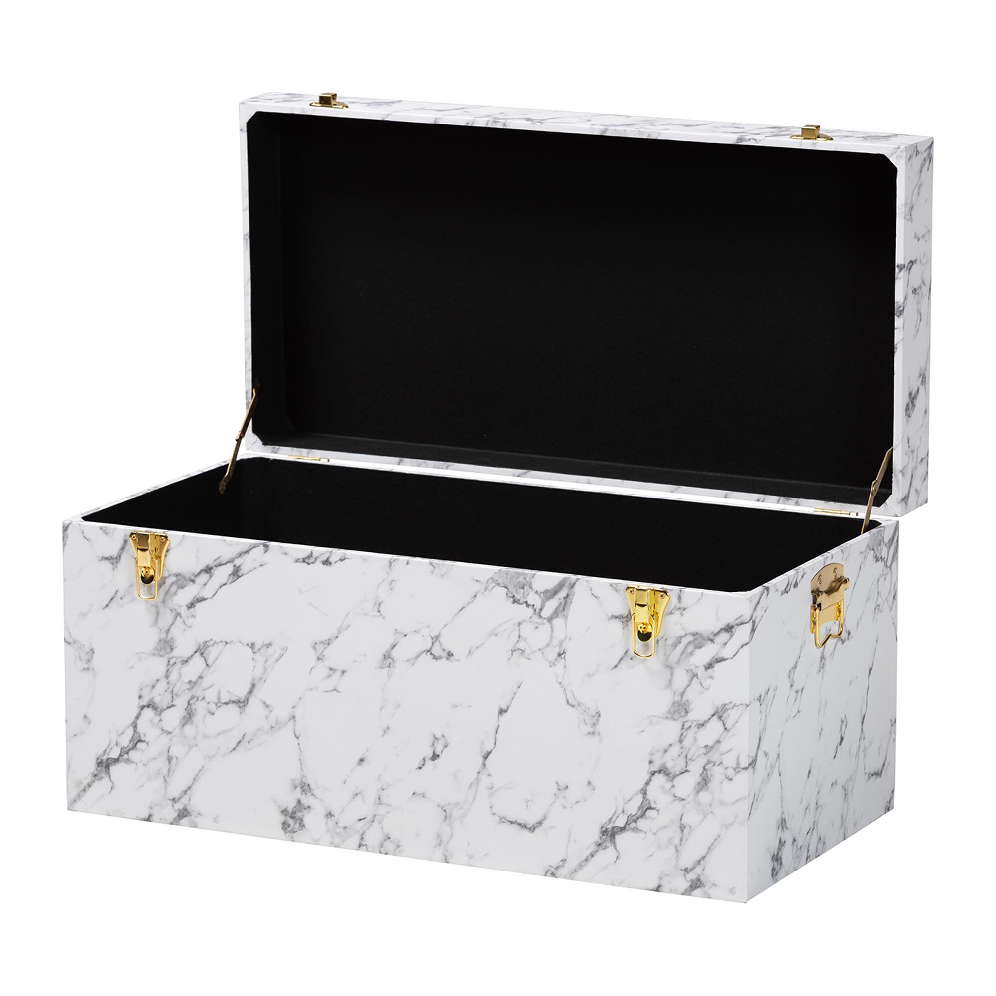 Brenta Storage Trunk with Lift-Top Lid - Decorative Organizer Chest with Faux Marble Effect, MARBLE WHITE, alternate image number 2