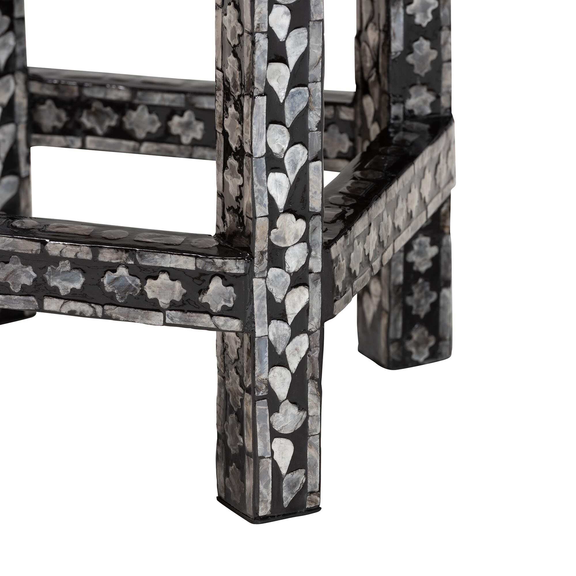 Elara Coastal Black and White Mother of Pearl Capiz Shell End Table, MOSAIC, alternate image number 4
