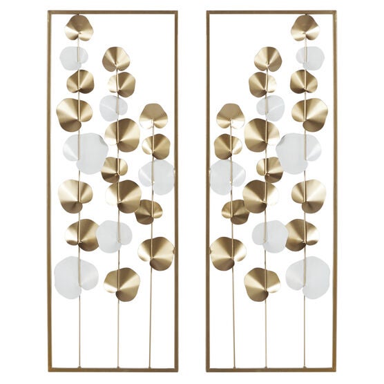 Set Of 2 Gold Metal Floral Wall Decor, GOLD, hi-res image number null