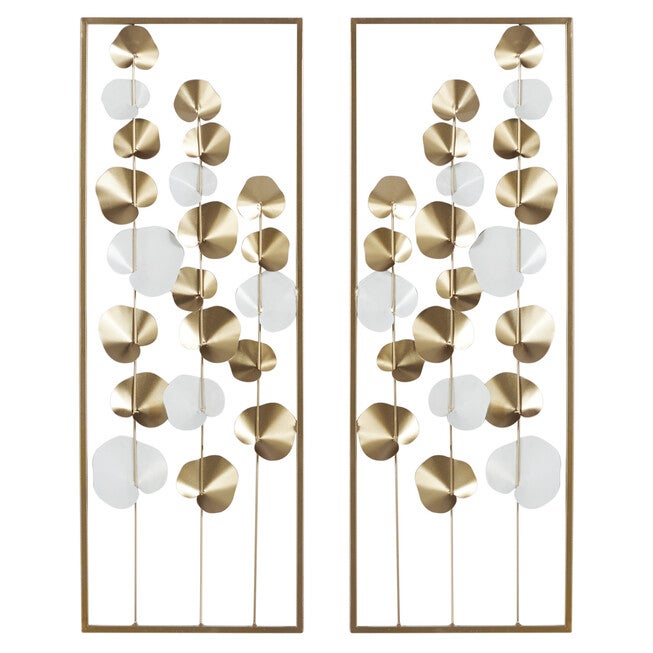 Set Of 2 Gold Metal Floral Wall Decor, GOLD, hi-res image number 0
