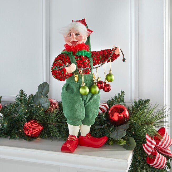 16 inchesH Elf With Ornament Garland, GARLAND, hi-res image number null