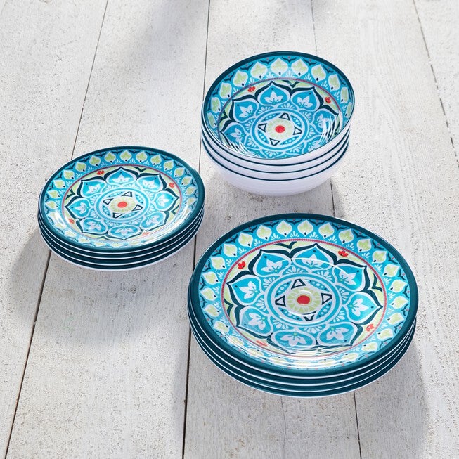 Blue Casab Melamine 12-Pc. Dinnerware Set, MULTI, hi-res image number 0