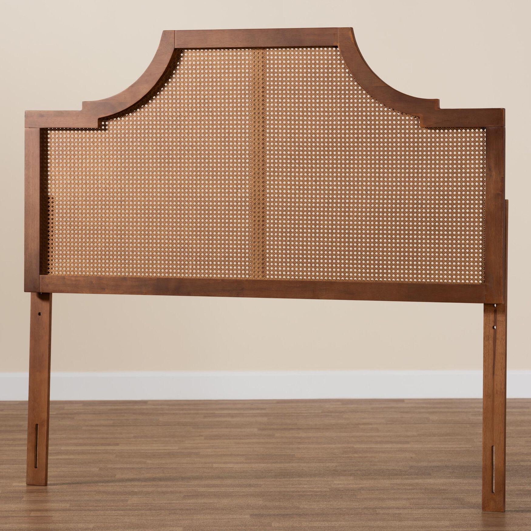 Risha Mid-Century Modern Ash Walnut Finished Wood And Rattan King Size Headboard, , alternate image number 5