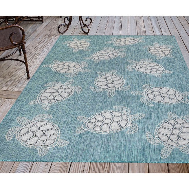 Liora Manne Carmel Seaturtles Indoor/Outdoor Rug Aqua 23 inchesX7 feet 6 inches, , on-hover image number null