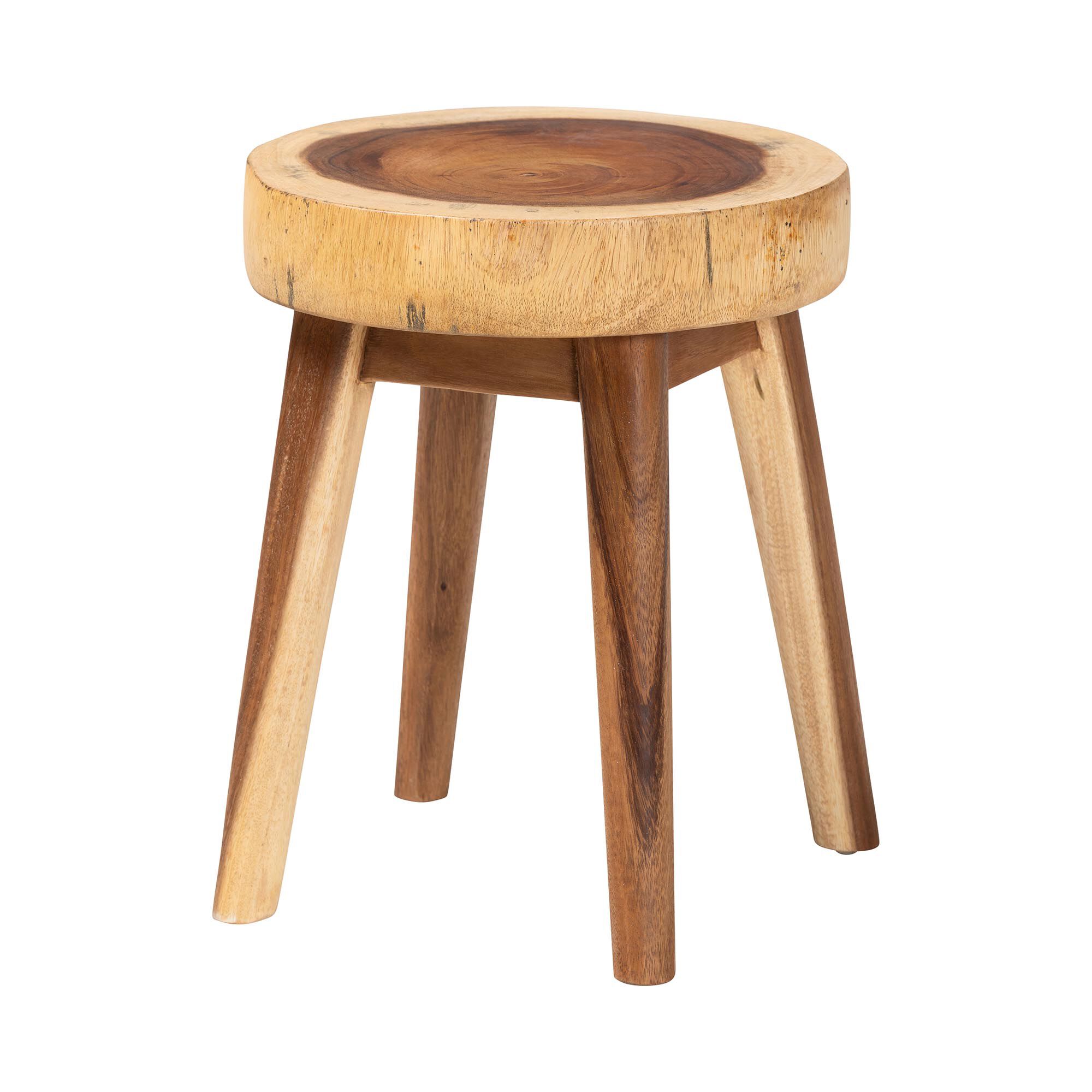 Jia Suar Wood End Table - Handcrafted Side Table with Live Edge Round Top and Tapered Legs, BROWN, alternate image number 1