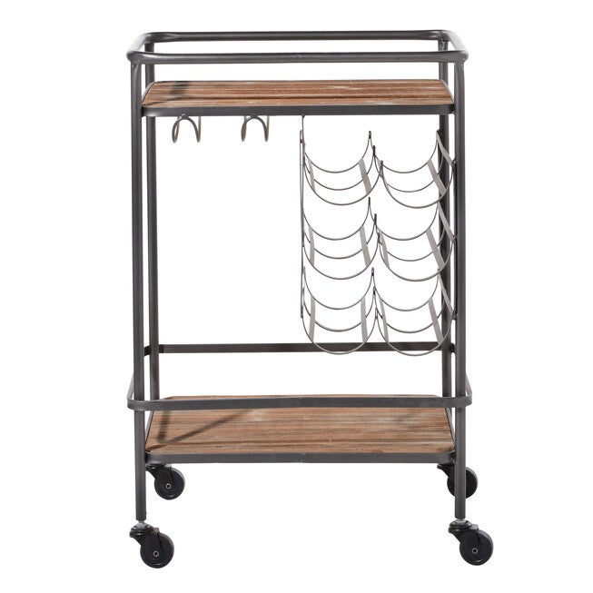 Brown Chinese Fir and Metal Industrial Bar Cart, 30x20x15, , on-hover image number 1