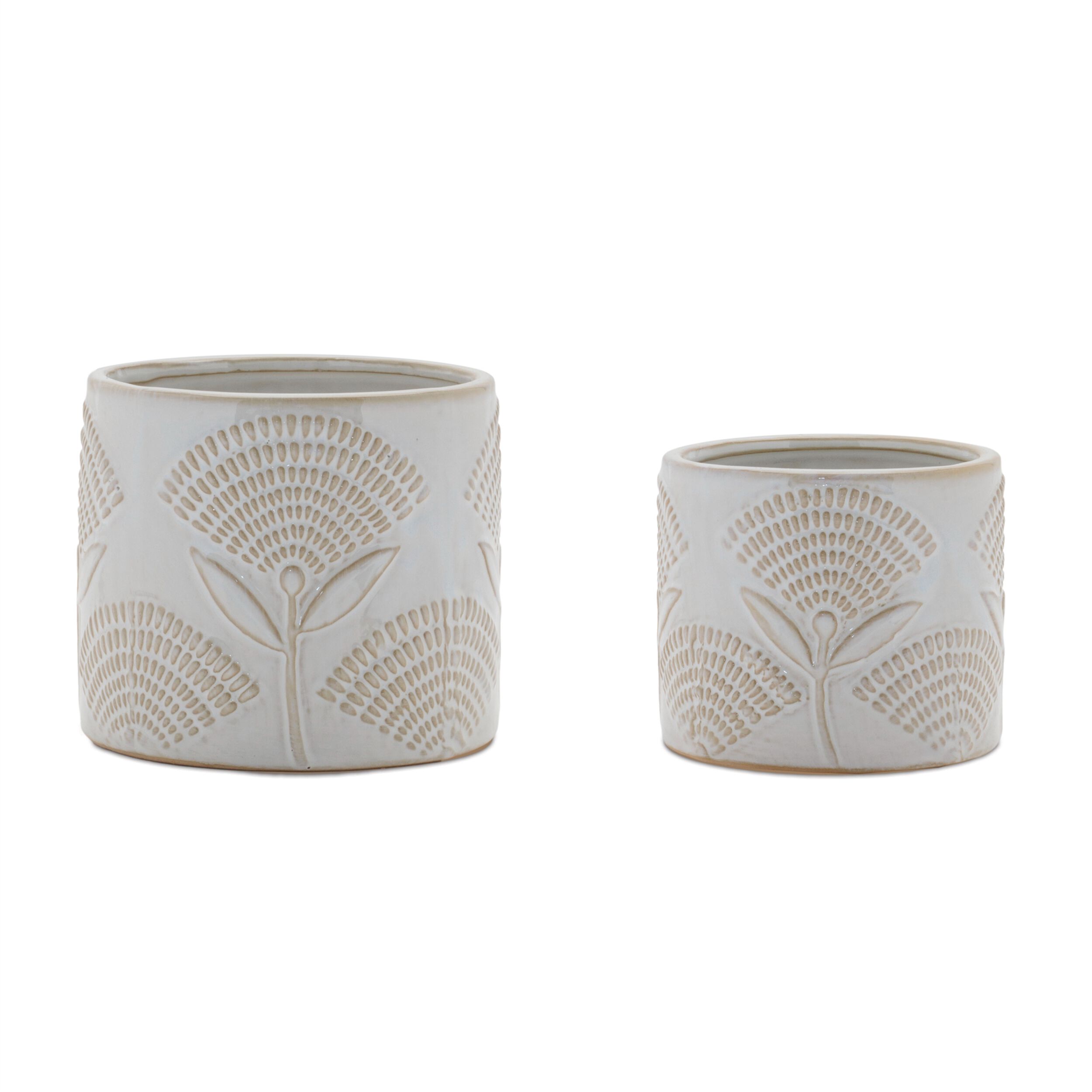 Porcelain Floral Patterned Planter Set of 2, WHITE BEIGE, hi-res image number 0