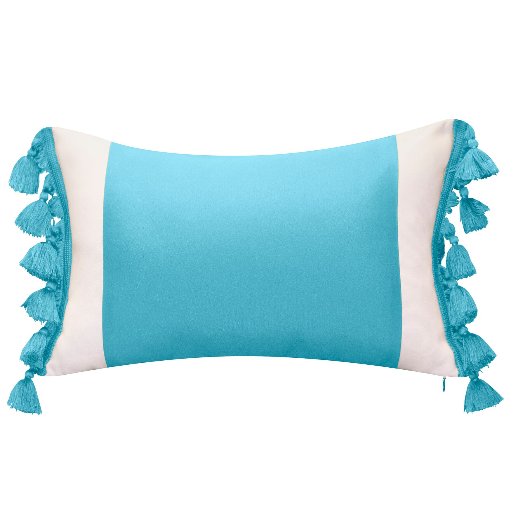 Indoor & Outdoor Colorblock Tassel Fringe Lumbar Decorative Pillow, AQUA, hi-res image number 0