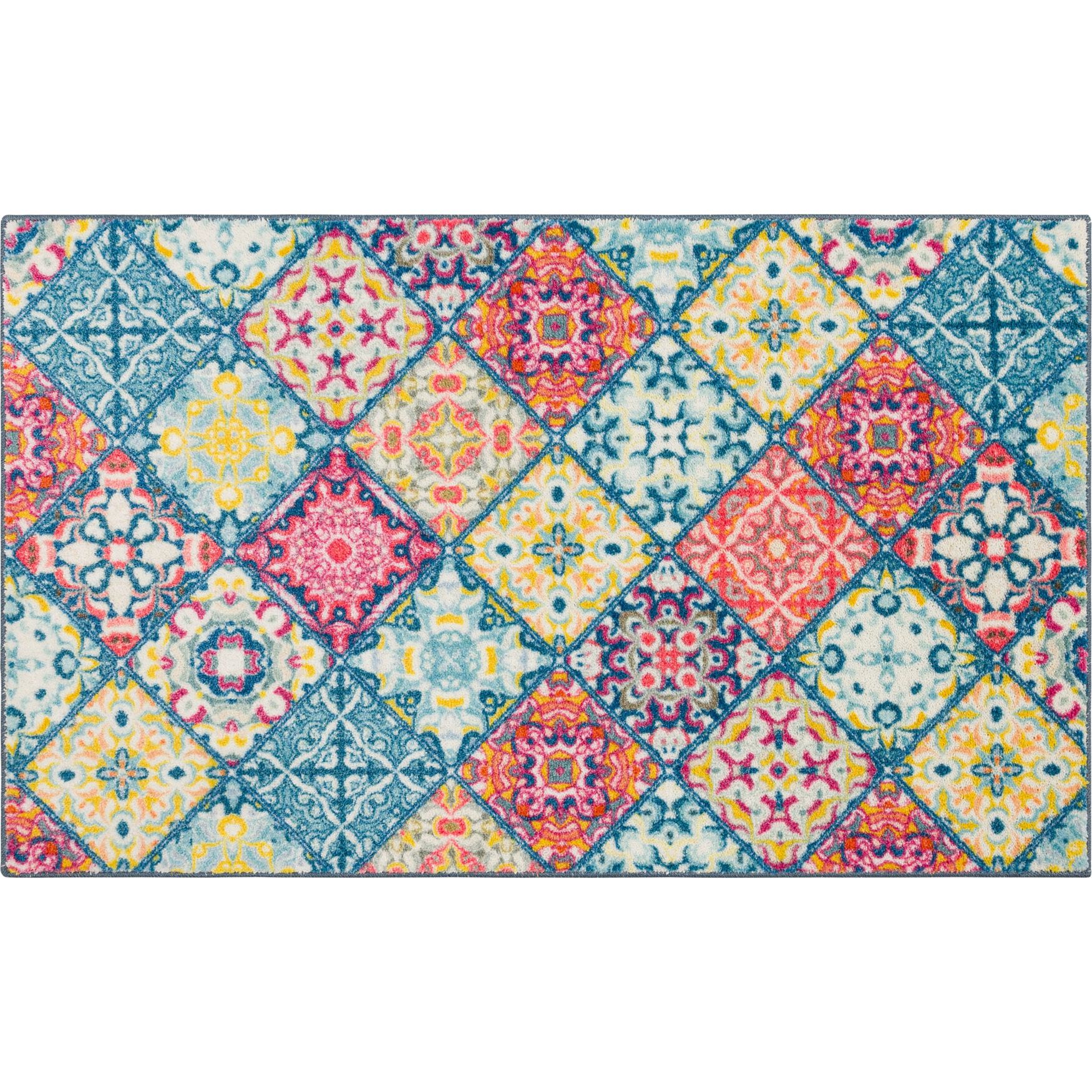 Moroccan Tile Kitchen Rug, BLUE, hi-res image number 0