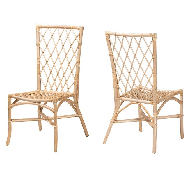 Doria Modern Bohemian Natural Brown Rattan 2-Piece Dining Chair Set, NATURAL BROWN, hi-res image number null