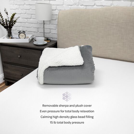 SensorPEDIC Serenity 15lb. Weighted Blanket with Removable Cover with Sherpa and Plush Fabrics, GREY, hi-res image number null