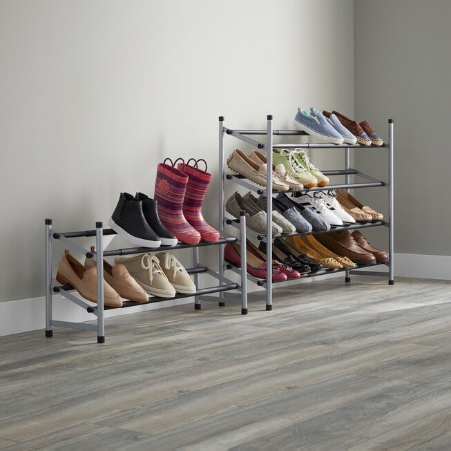 2-Tier Extendable Shoe Rack, SILVER BLACK, hi-res image number 0