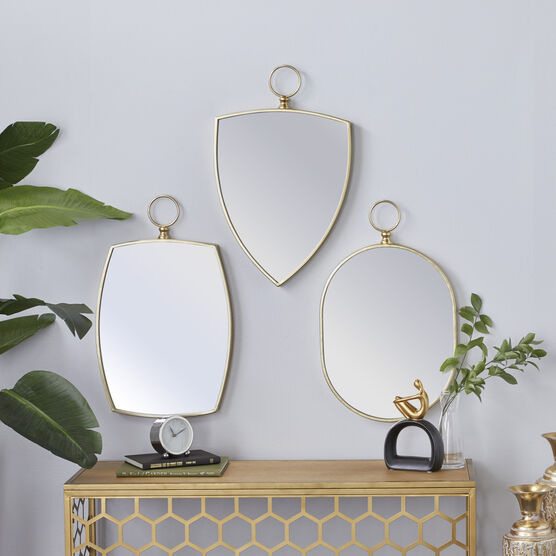 Set Of 3 Gold Wood Traditional Wall Mirror, , alternate image number null