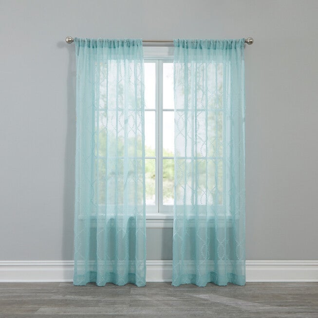Lattice Jacquard Rod-Pocket Panel, AQUA, hi-res image number null