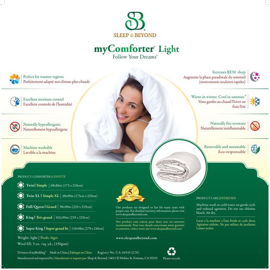 myComforter - light, 100% Washable Wool Comforter, , on-hover image number null