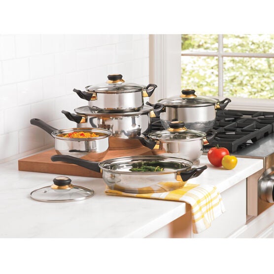 12-PC. Mirror Polish Stainless Steel Cookware Set with Bakelite Handles, STAINLESS GOLD, hi-res image number null