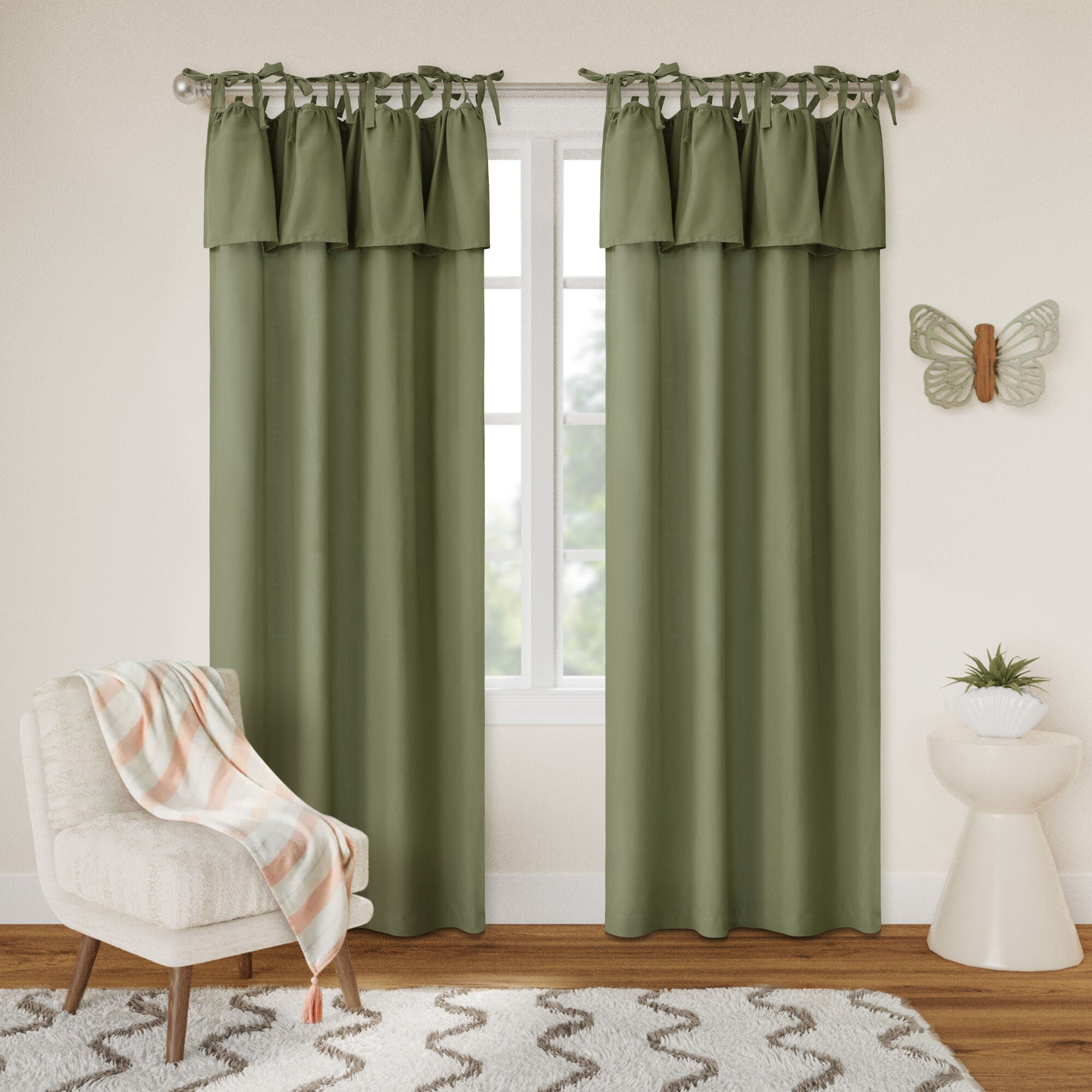 Recycled Cotton Blend Ruffle Tie Top Curtain Pair