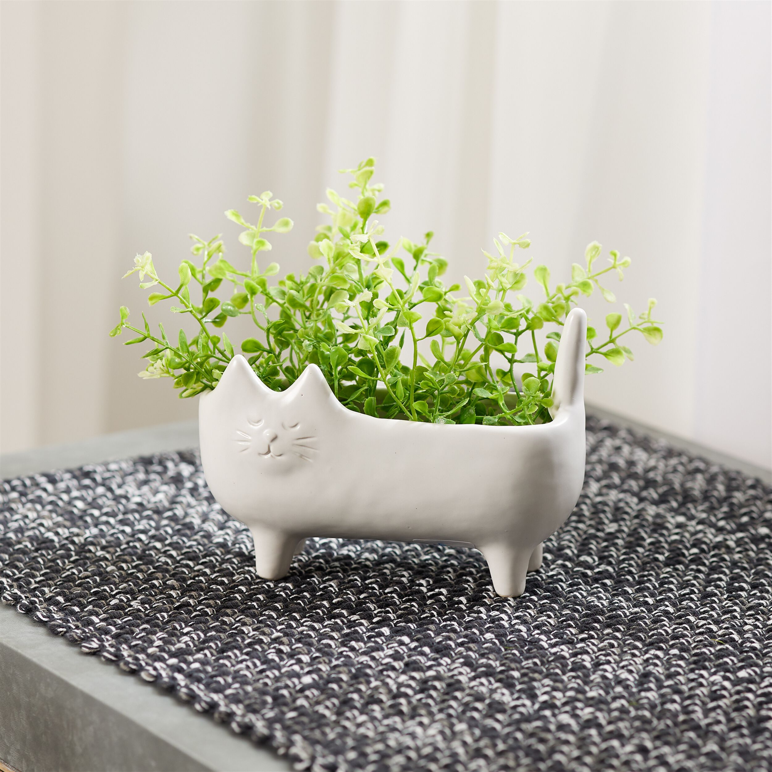 Ceramic Cat Planter Set of 2, WHITE, alternate image number 3