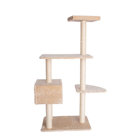 Gleepet 57" Beige Real Wood Cat Tree With Playhouse And Perch, , alternate image number null