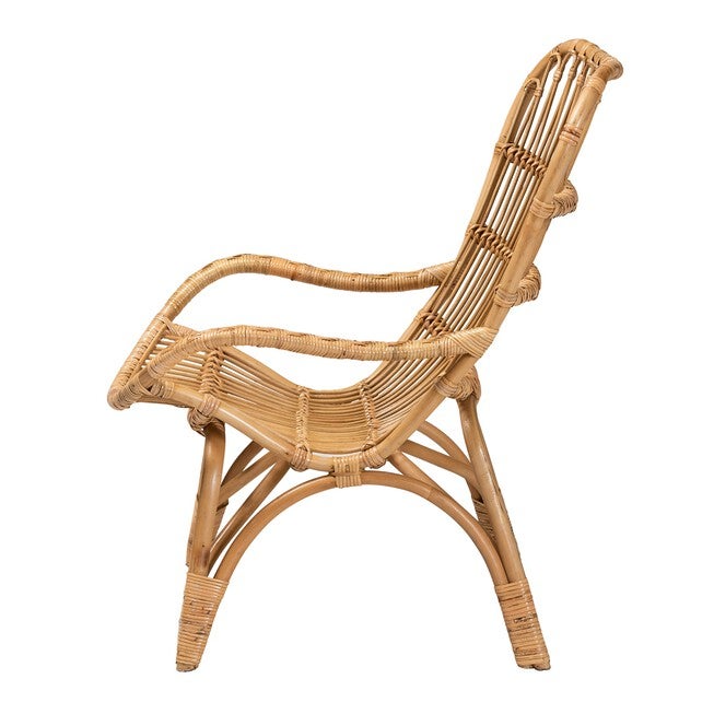 Earvin Modern Bohemian Natural Brown Rattan Armchair, , alternate image number null
