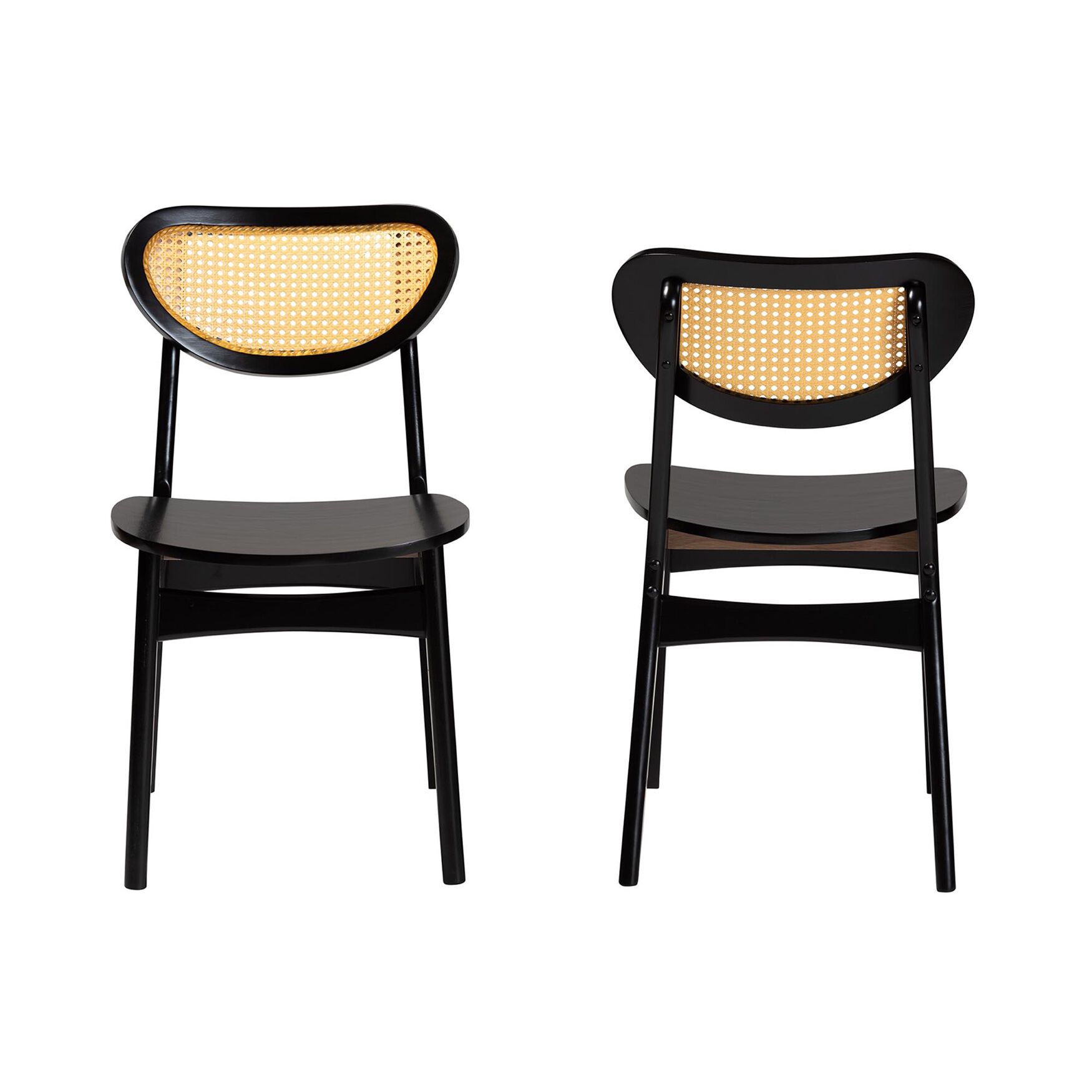 Hesper Mid-Century Modern Walnut Brown Finished Wood and Rattan 2-Piece Dining Chair Set, , on-hover image number 1