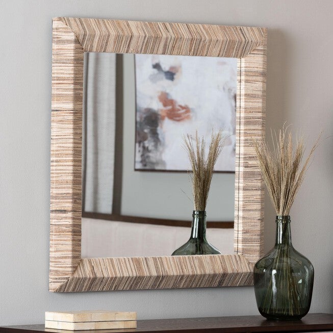Adino Bohemian Woven Natural Grasscloth Rectangle Accent Mirror, NATURAL, hi-res image number 0