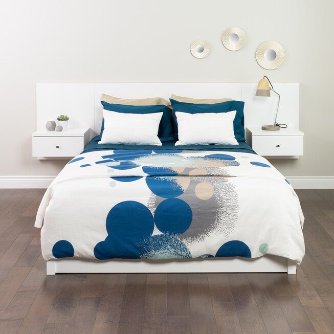Floating Queen Headboard with Nightstands, White, WHITE, hi-res image number 0