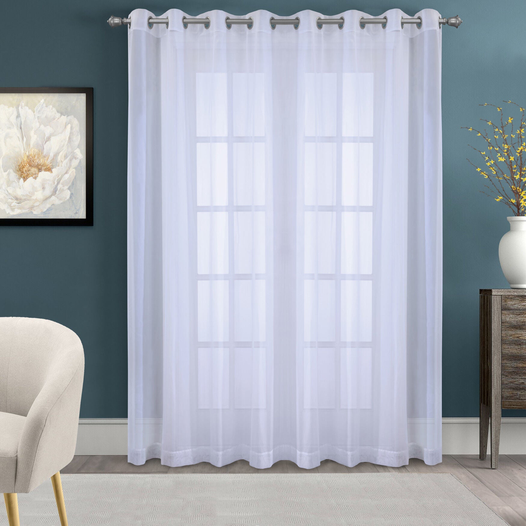 Cote D'Azure Sheer Curtain Panel, WHITE, hi-res image number 0