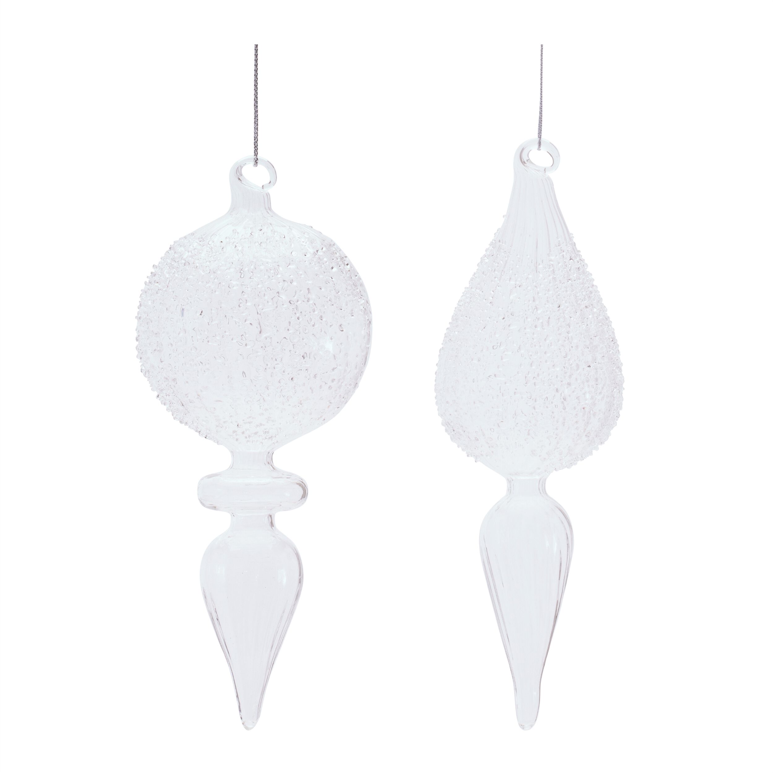 Frosted Textured Glass Finial Ornament (Set of 4), SILVER, hi-res image number 0