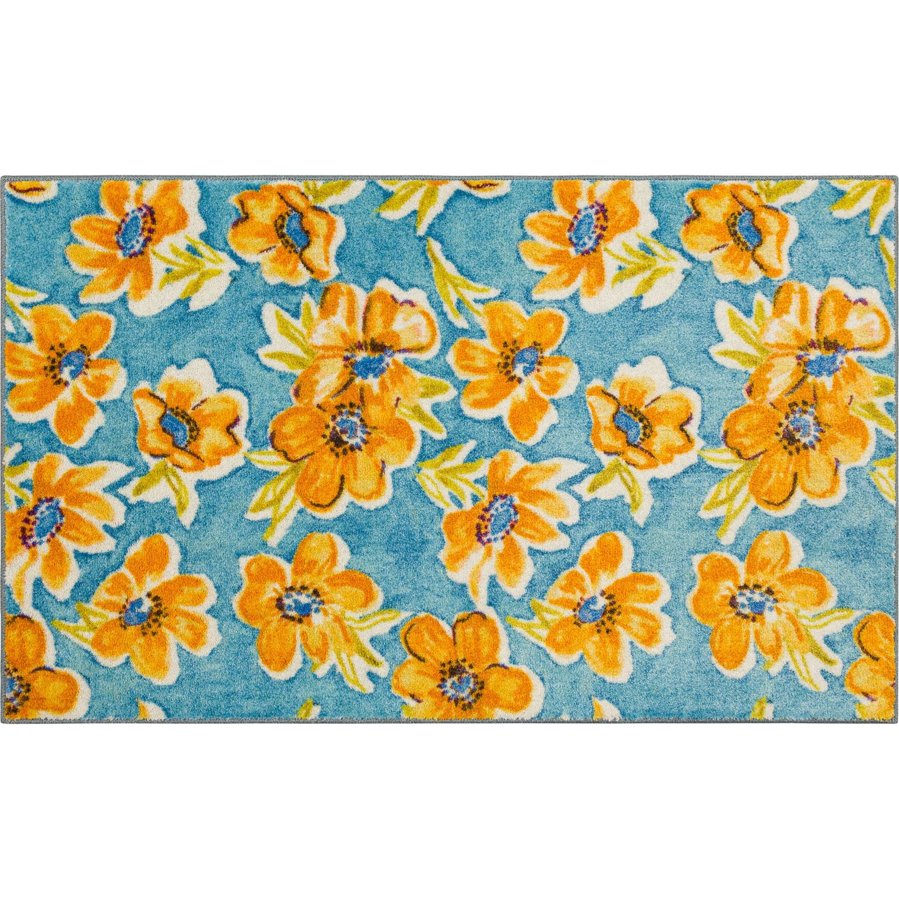 Orange Blossom Kitchen Rug, BLUE, hi-res image number 0