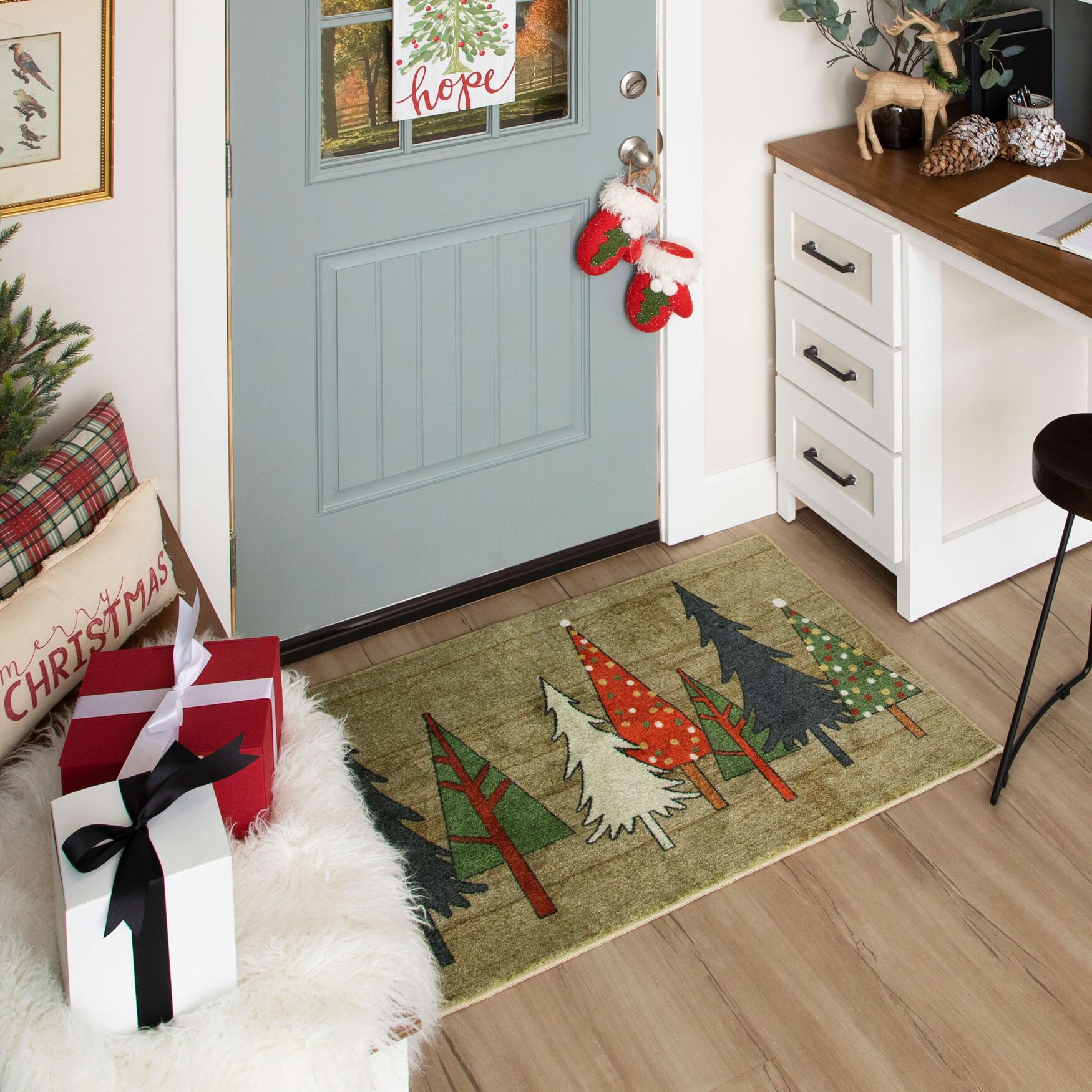 Wooden Holiday Trees Multi Kitchen Rug, , alternate image number 5