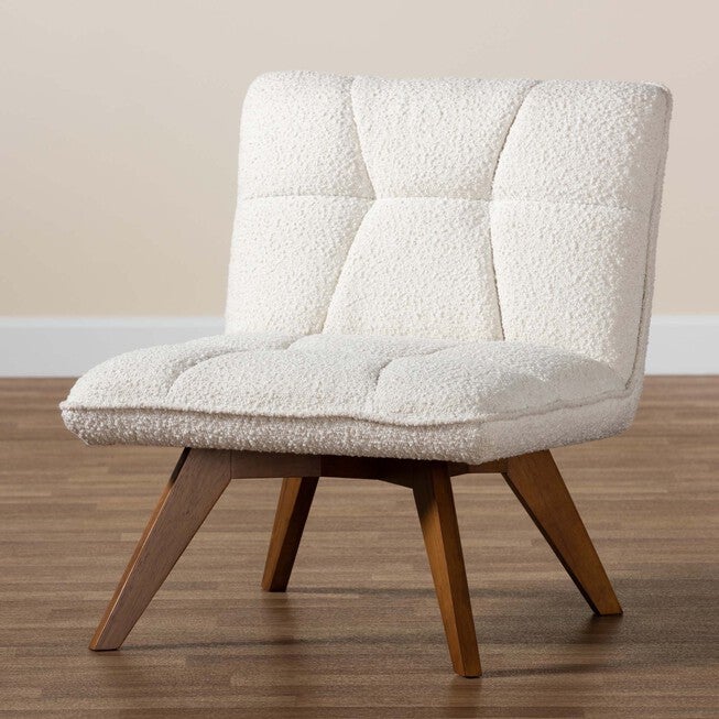 Darielle Japandi Cream Boucle Fabric And Walnut Brown Finished Rubberwood Accent Chair, , alternate image number null