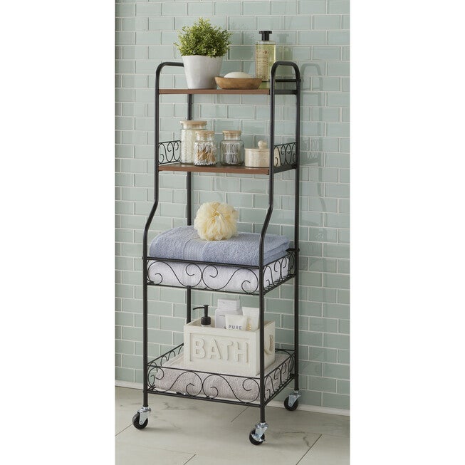 Simple Scroll 4-Tier Rolling Rack, Black | Brylane Home
