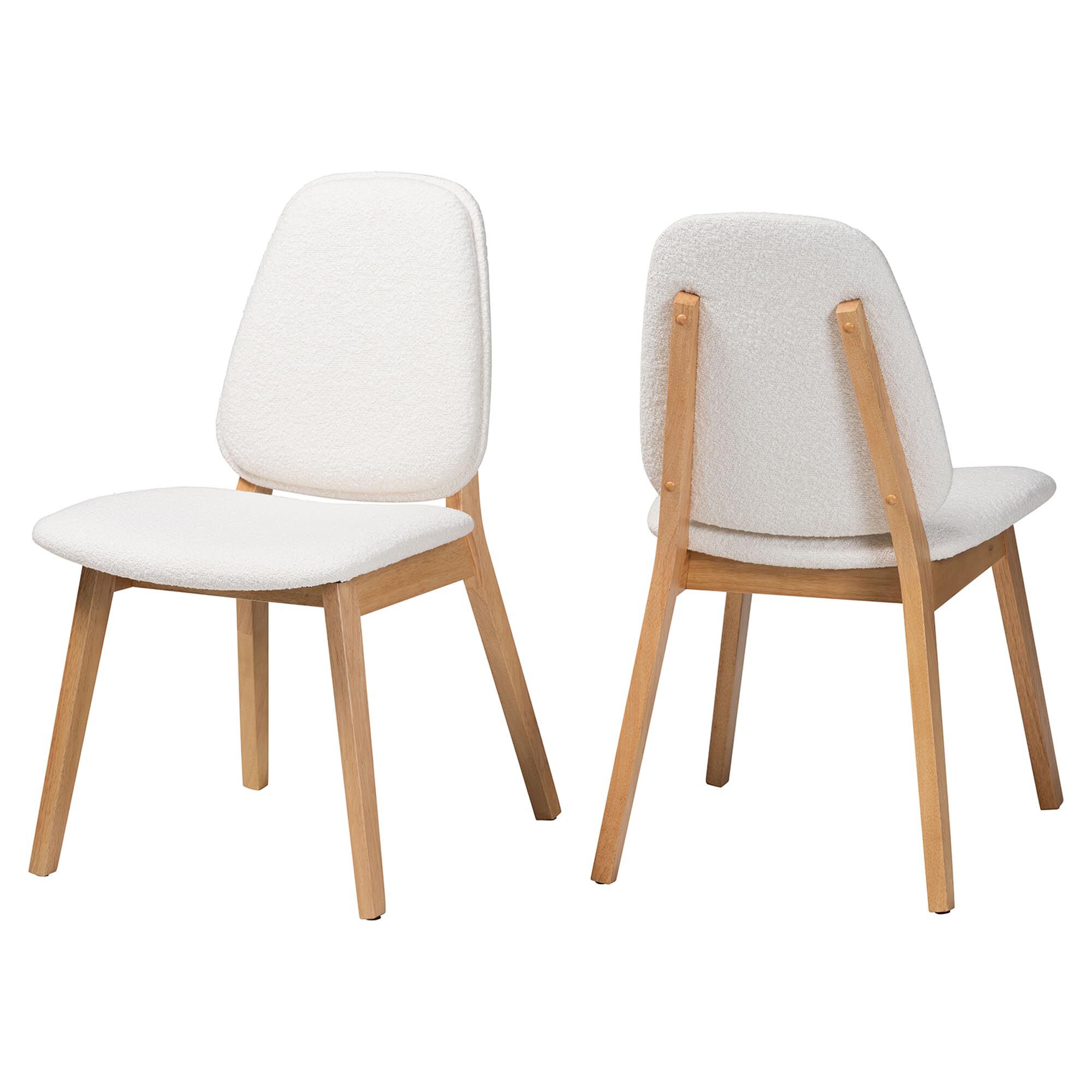 Hudson Boucle Upholstered Dining Chair Set of 2- Mid-Century Modern Side Chair with Solid Wood Frame and Rounded Backrest, WHITE, alternate image number 1