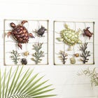 Set Of 2 Gold Metal Coastal Sea Life Wall Decor, , alternate image number null