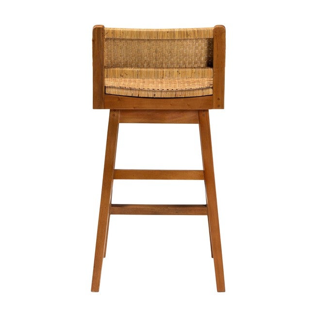 Asgart Bohemian Natural Rattan and Mahogany Wood Bar Stool, LIGHT, alternate image number 4