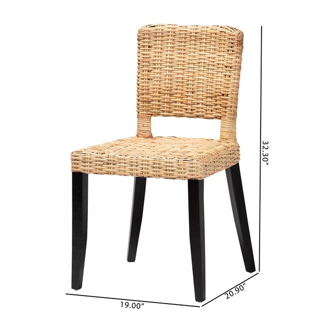 Dermot Modern Bohemian Dark Brown Finished Wood And Natural Rattan 2-Piece Dining Chair Set, , alternate image number 8
